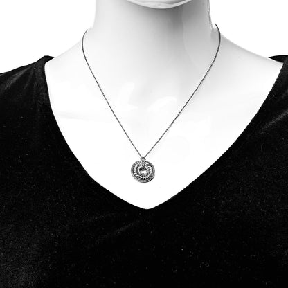 David Yurman Sterling Silver Diamond Sculpted Cable Disc Necklace 2 of 7
