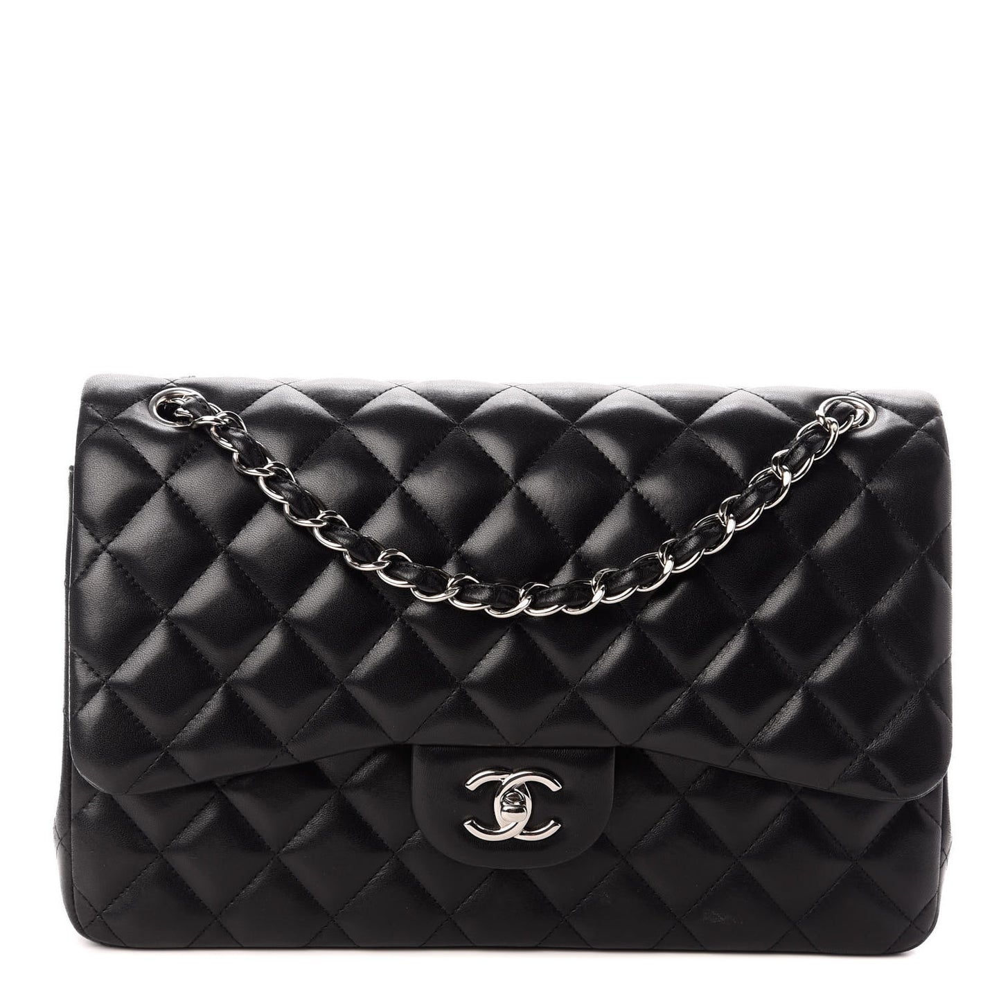Lambskin Quilted Jumbo Double Flap Black