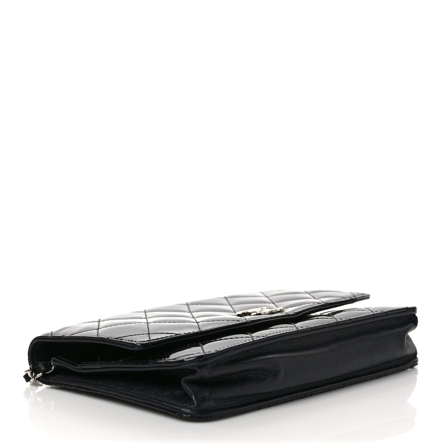 Patent Quilted Brilliant Wallet On Chain WOC Black