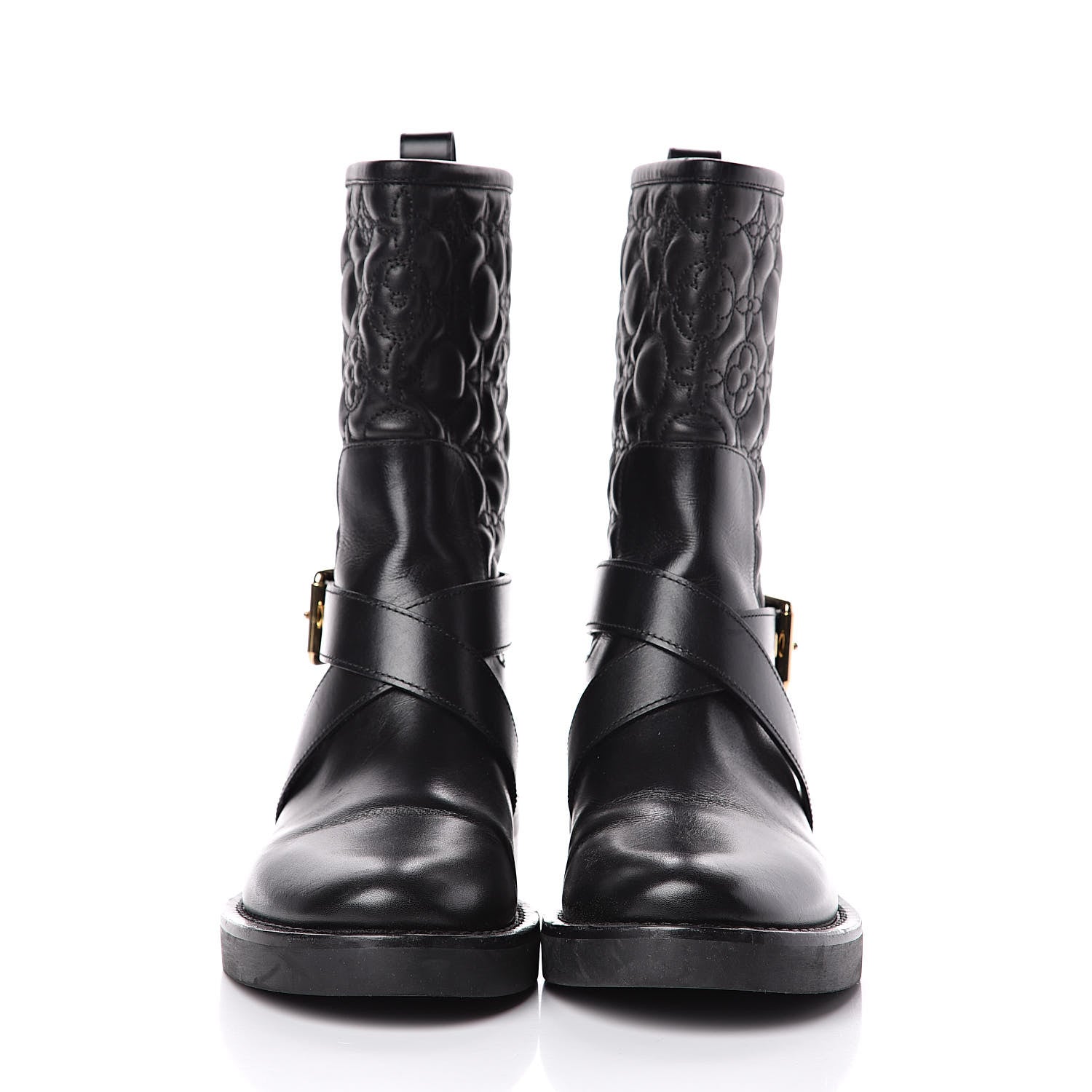 Louis Vuitton Calfskin Embossed Monogram Rebellion Half Boots 37.5 Black 2 of 9