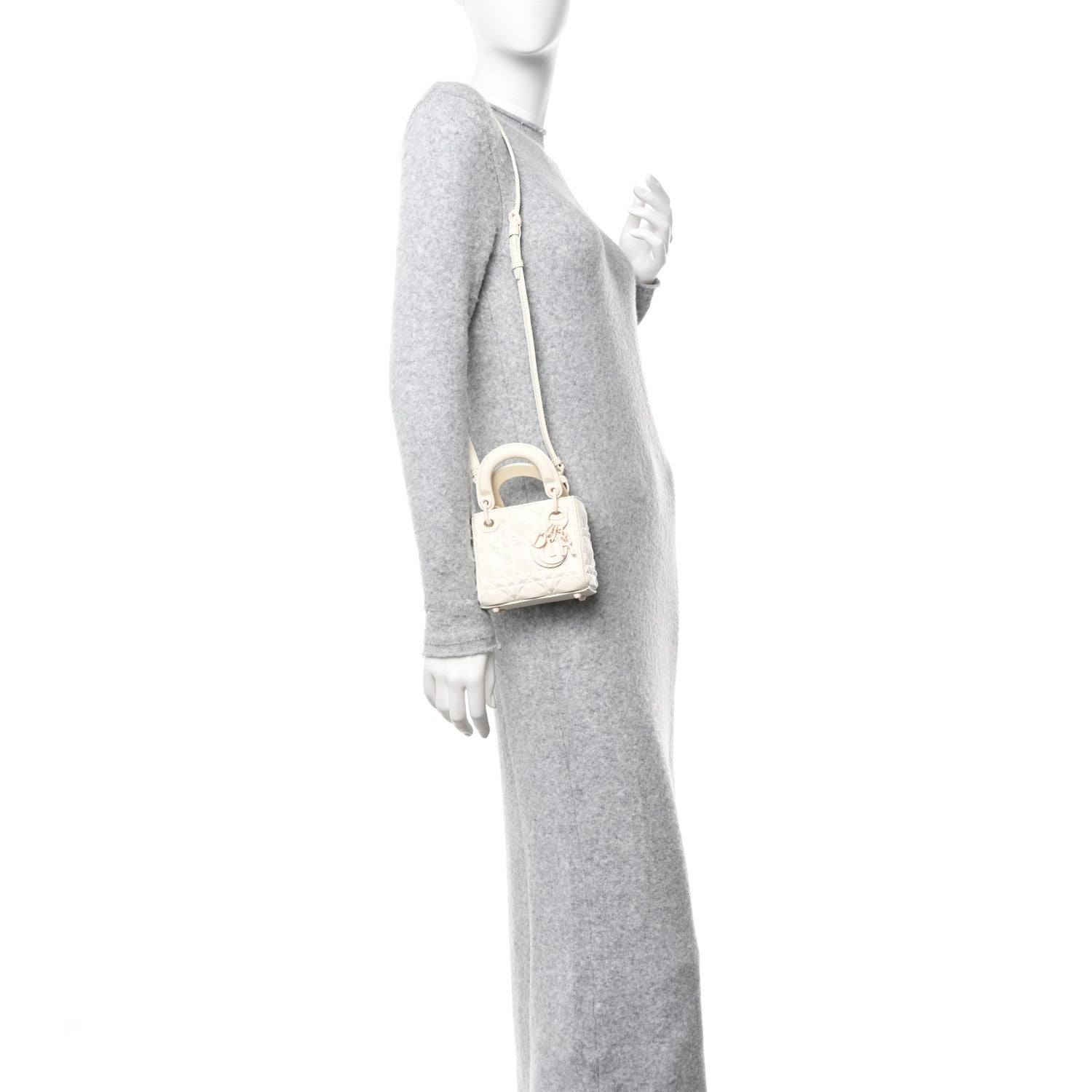 Christian Dior Calfskin Cannage Diamond Micro Lady Dior Latte 2 of 10