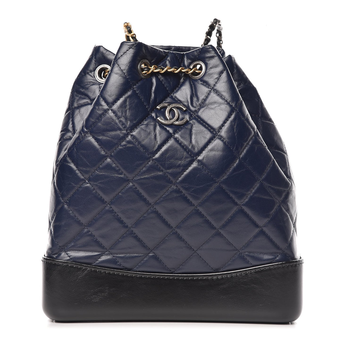 Aged Calfskin Quilted Gabrielle Backpack Navy Black