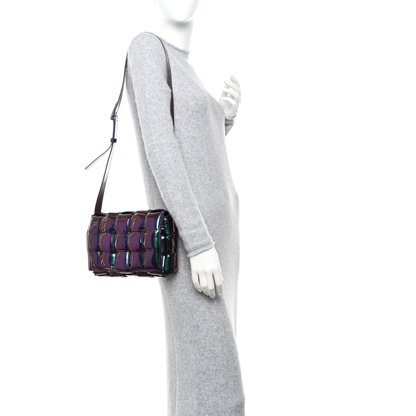 Glossy Nail Polish Nappa Maxi Intreccio Padded Cassette Crossbody Bag Holographic