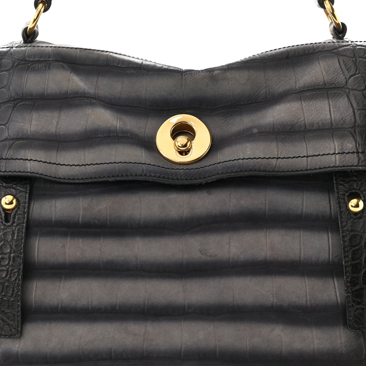 Nubuck Calfskin Crocodile Embossed Large Muse Two Grey