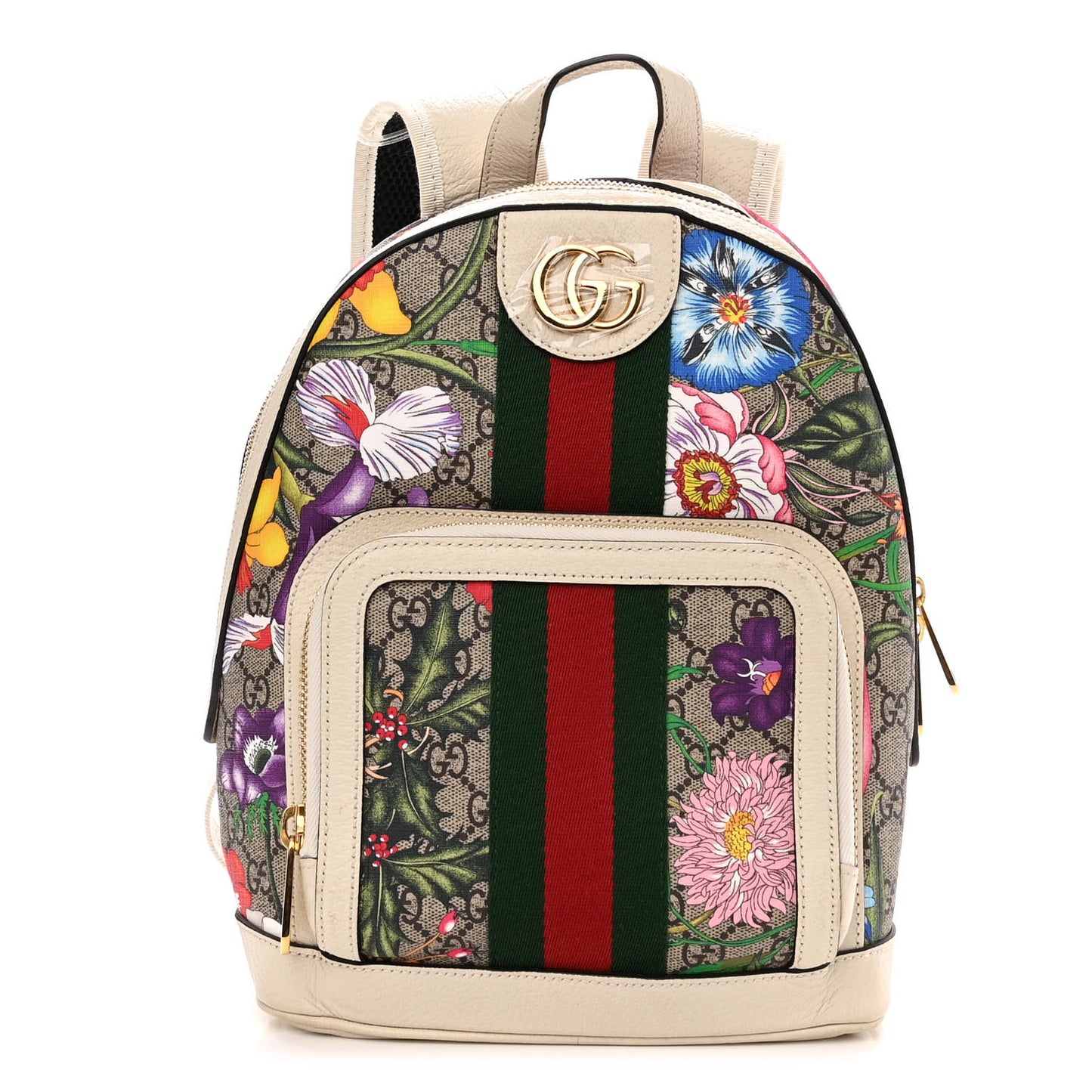 GG Supreme Monogram Flora Web Small Ophidia Day Backpack White