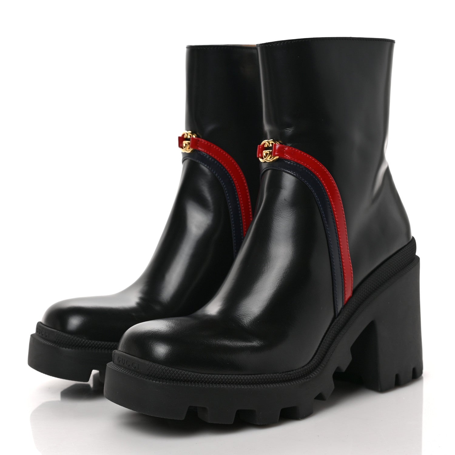 Gucci Calfskin Ankle Boots 39 Black Blue Hibiscus Red 3 of 9
