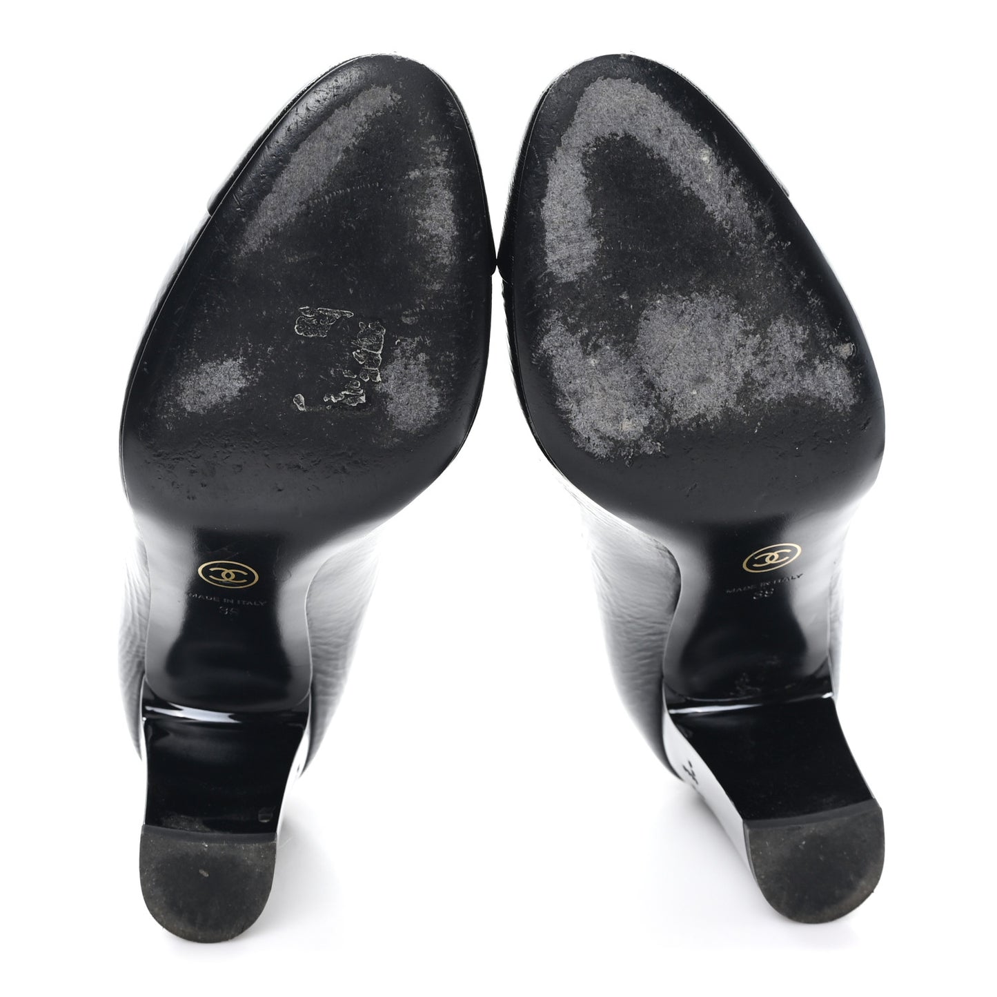 Crumpled Goatskin Patent Calfskin Crystal Cap Toe Logo Pumps 39 Black
