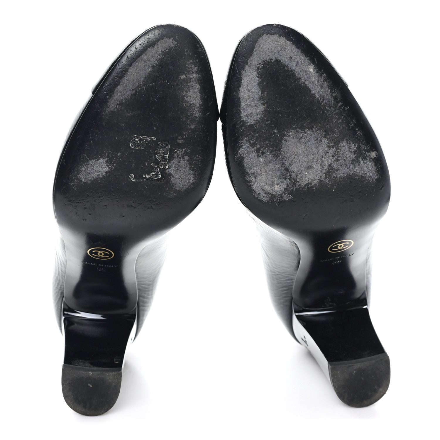 Chanel Crumpled Goatskin Patent Calfskin Crystal Cap Toe Logo Pumps 39 Black 6 of 10