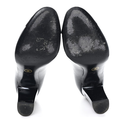 Chanel Crumpled Goatskin Patent Calfskin Crystal Cap Toe Logo Pumps 39 Black 6 of 10