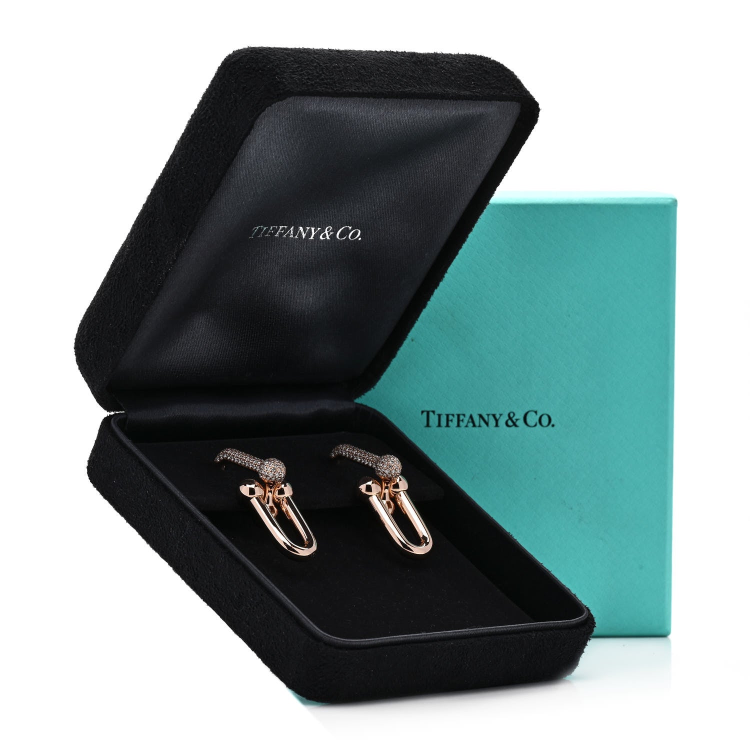 Tiffany 18K Rose Gold Diamond HardWear Link Earrings 5 of 5