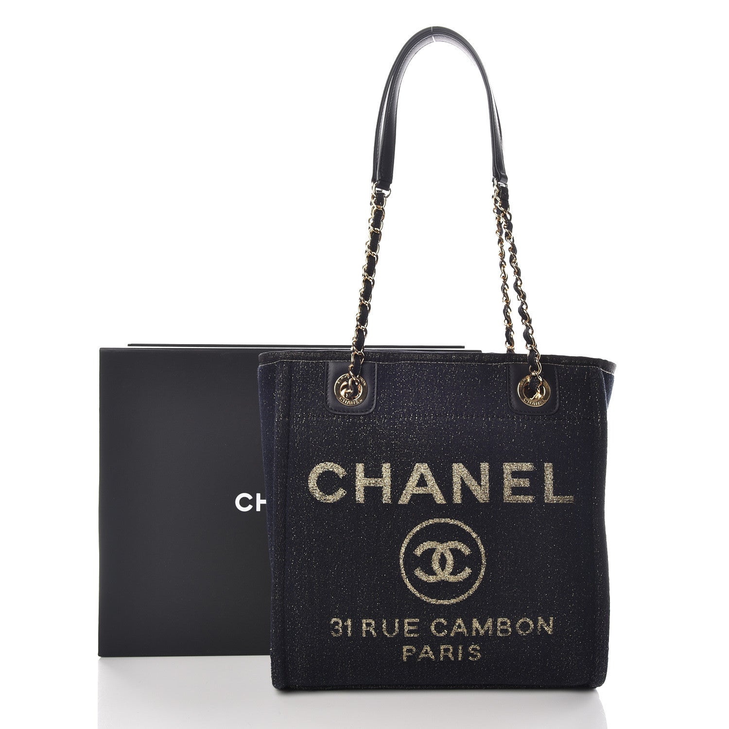 Chanel Lurex Canvas Mini Deauville Tote Navy Blue Gold 10 of 10