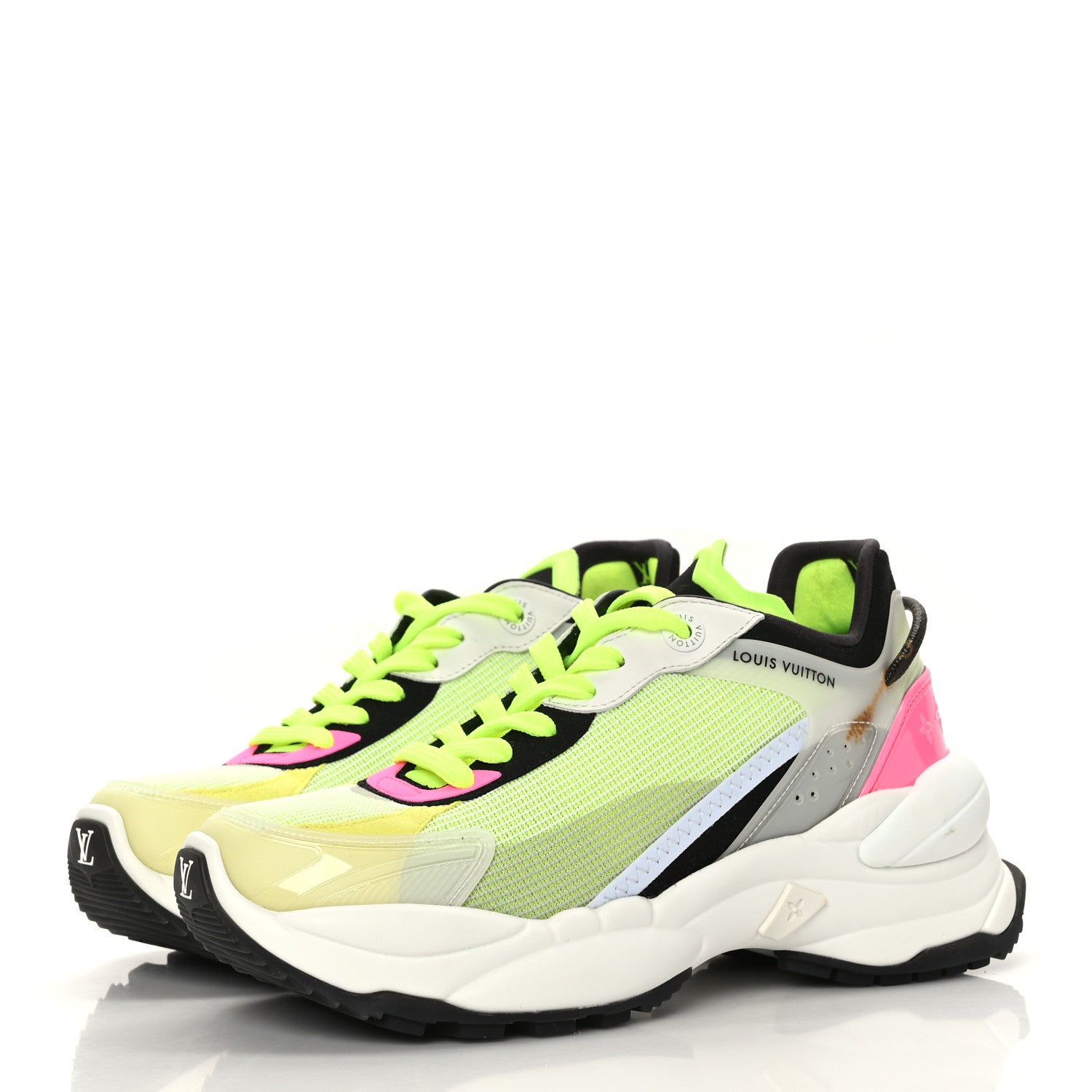 Louis Vuitton Mix Materials Suede Calfskin Run 55 Sneakers 36.5 Pink White Yellow 3 of 7