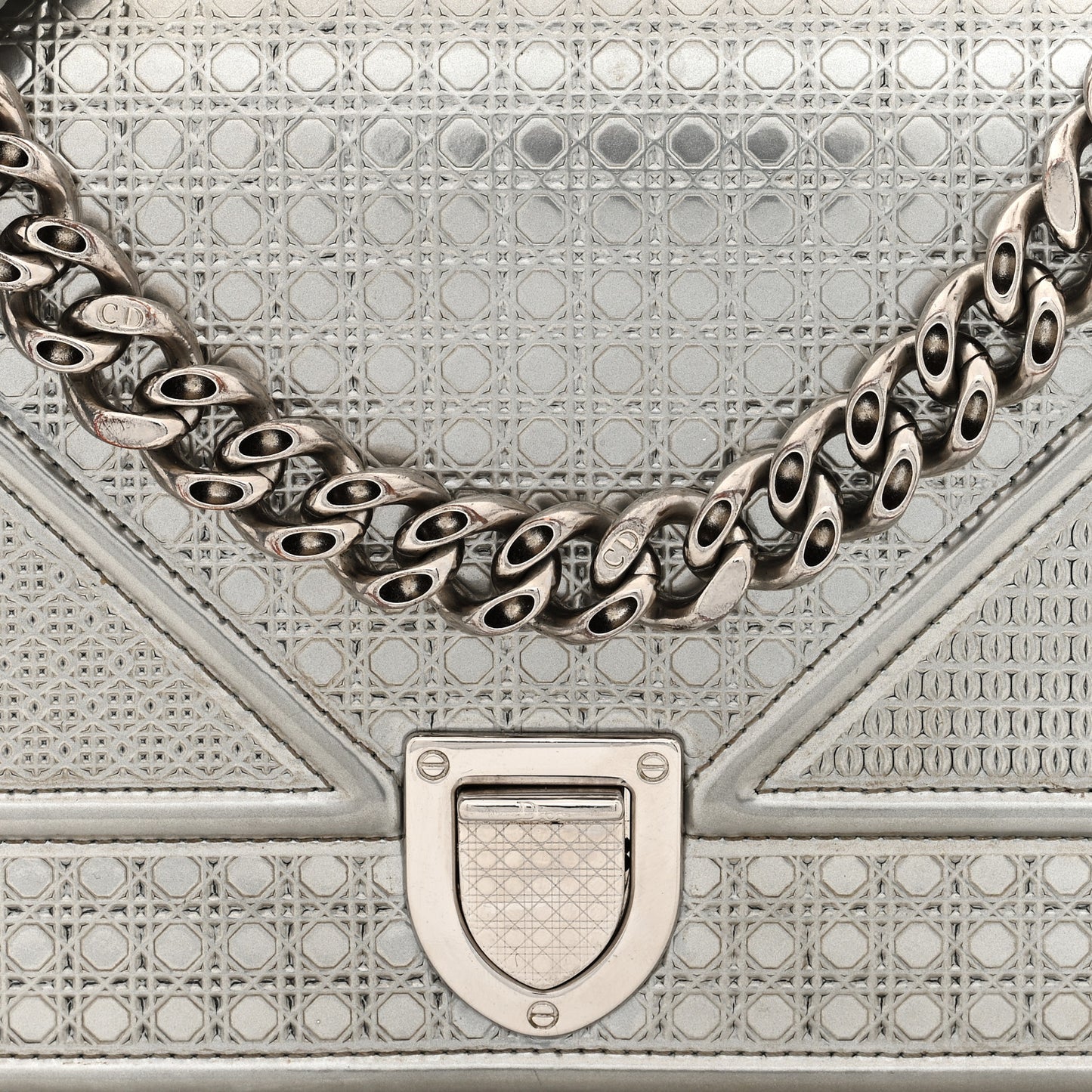 Metallic Patent Micro-Cannage Small Diorama Flap Bag Silver