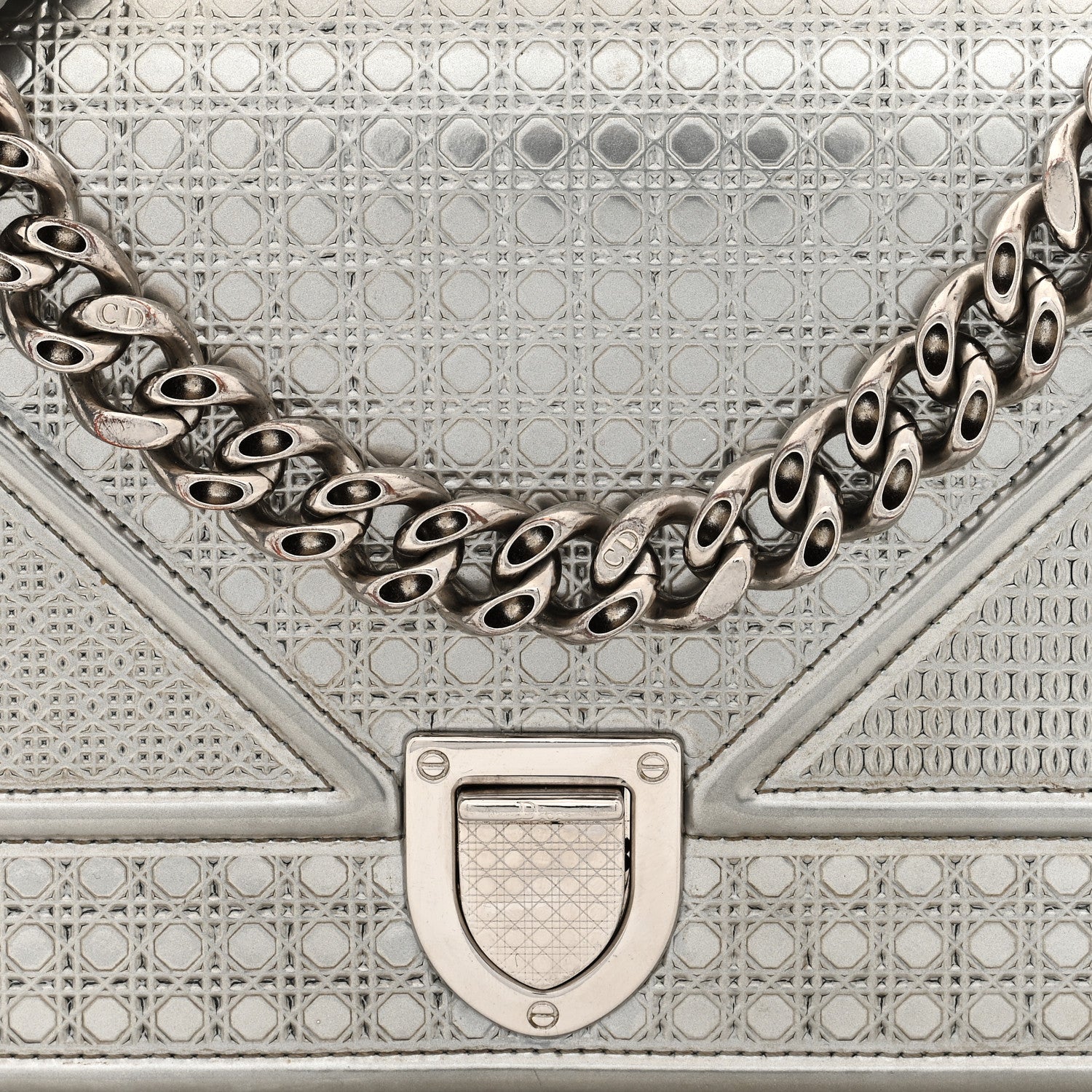 Christian Dior Metallic Patent Micro-Cannage Small Diorama Flap Bag Silver 7 of 10