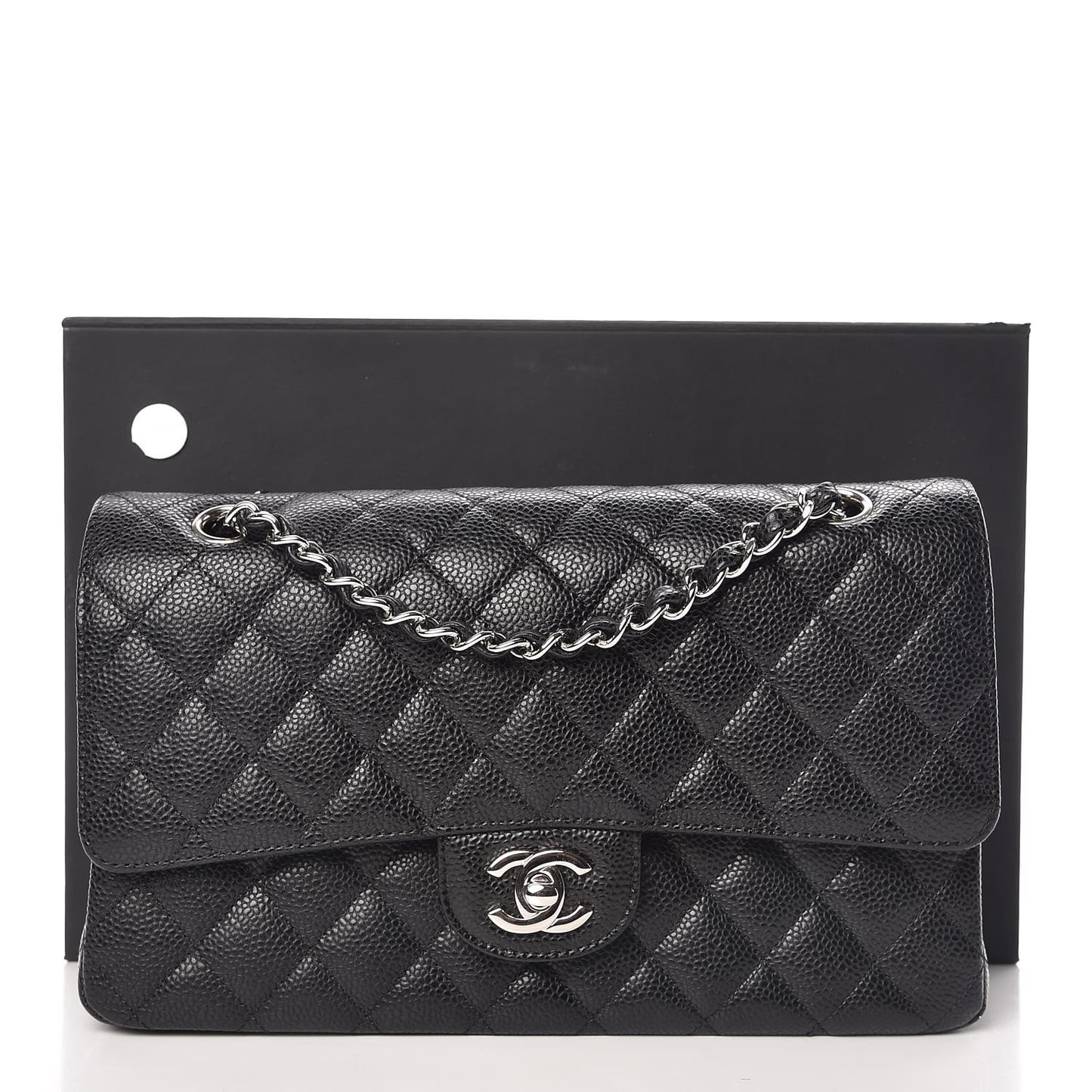 Caviar Quilted Medium Double Flap Black