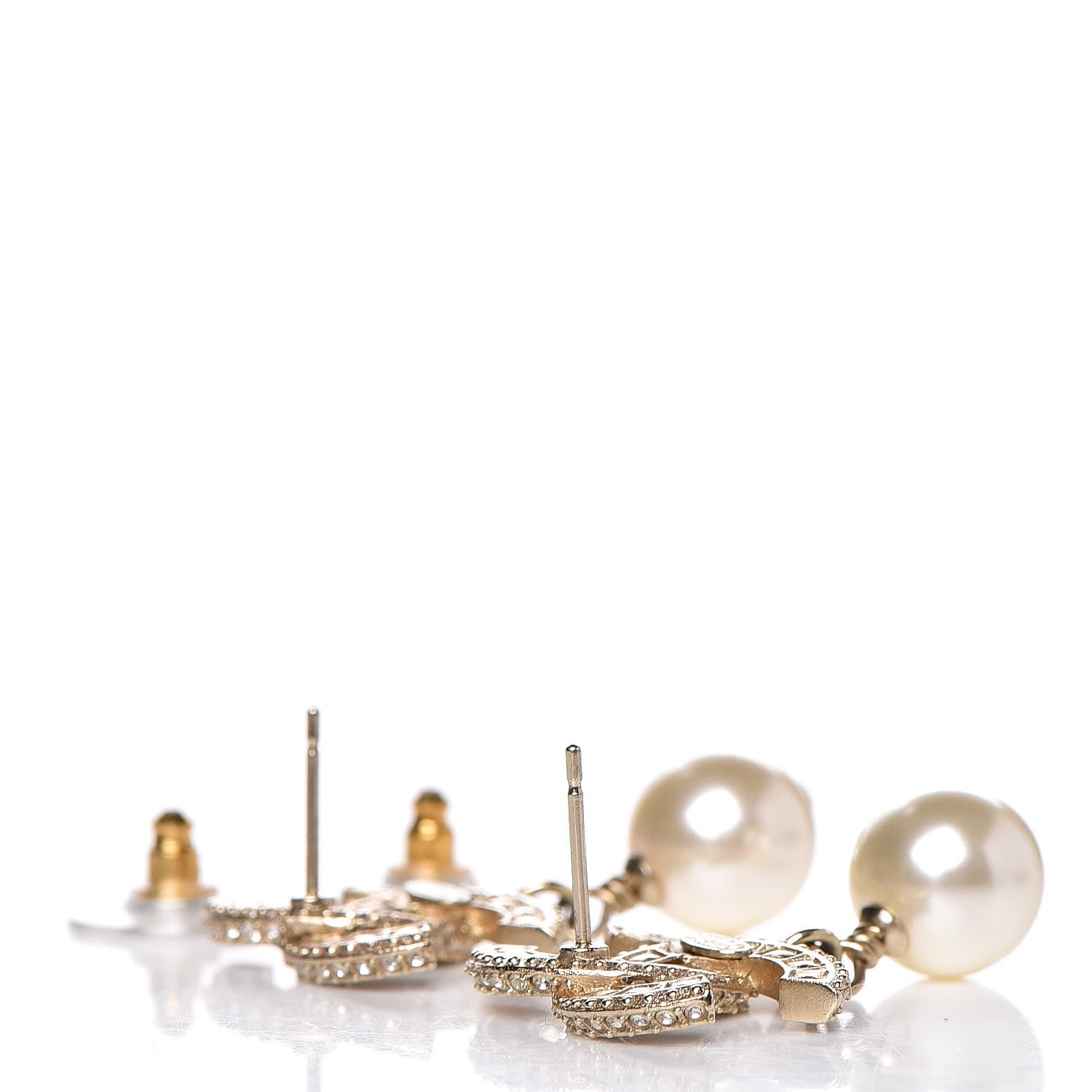 Chanel Crystal Pearl CC Drop Earrings Gold 4 of 4