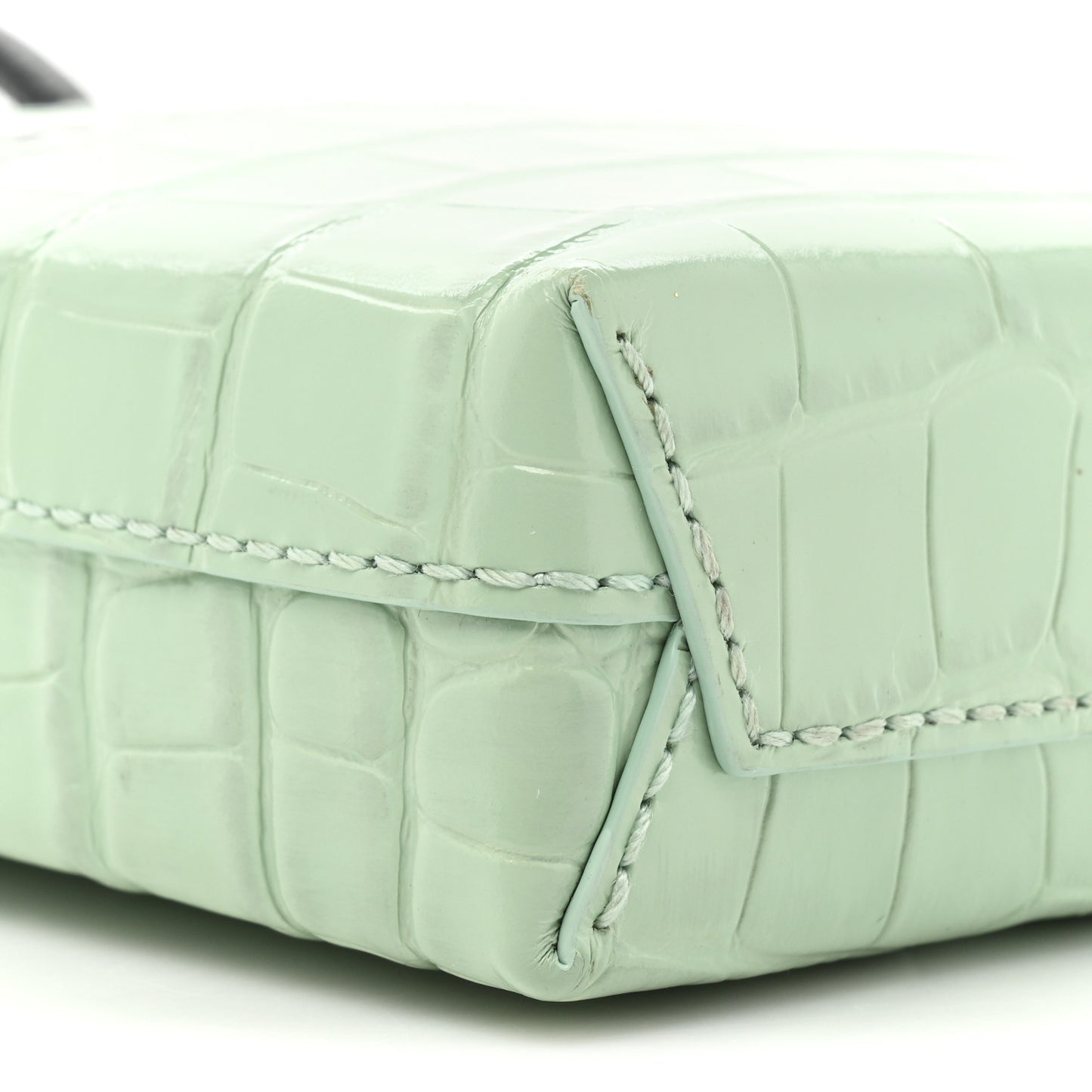 Shiny Calfskin Logo Crocodile Embossed Shopping Phone Holder Bag Light Green Black
