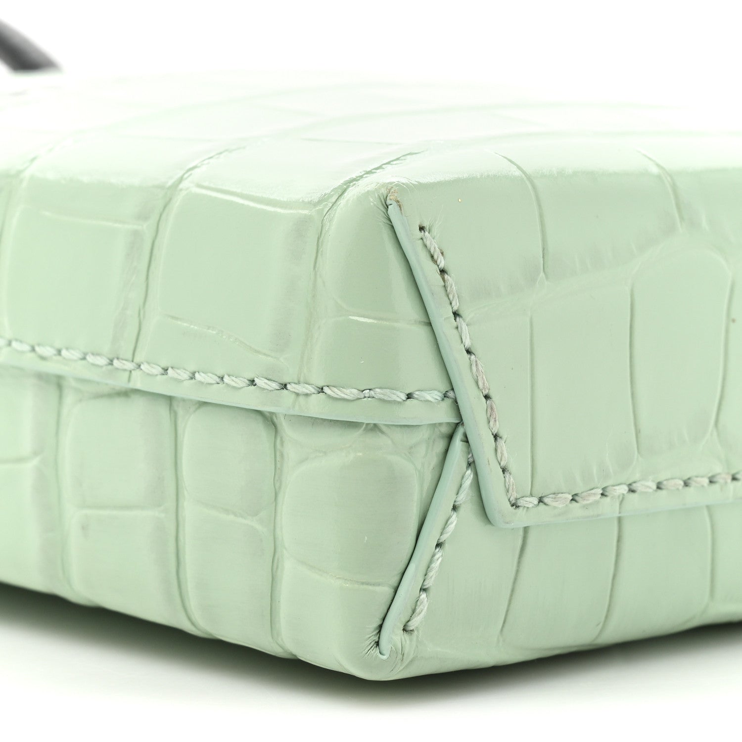 Balenciaga Shiny Calfskin Logo Crocodile Embossed Shopping Phone Holder Bag Light Green Black 8 of 12