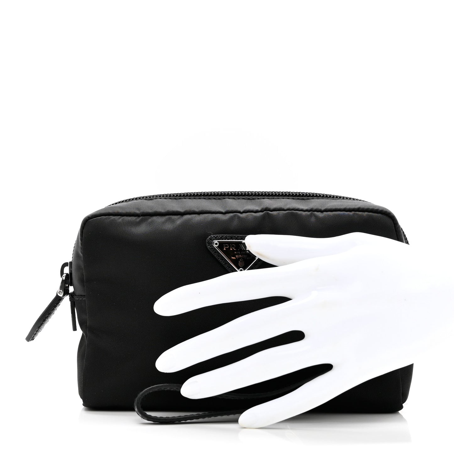 Tessuto Nylon Vela Saffiano Necessaire Wristlet Pouch Black