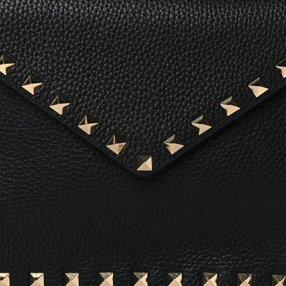 Valentino Garavani Pebbled Calfskin Medium Rockstud Envelope Flat Wristlet Pouch Black 7 of 7