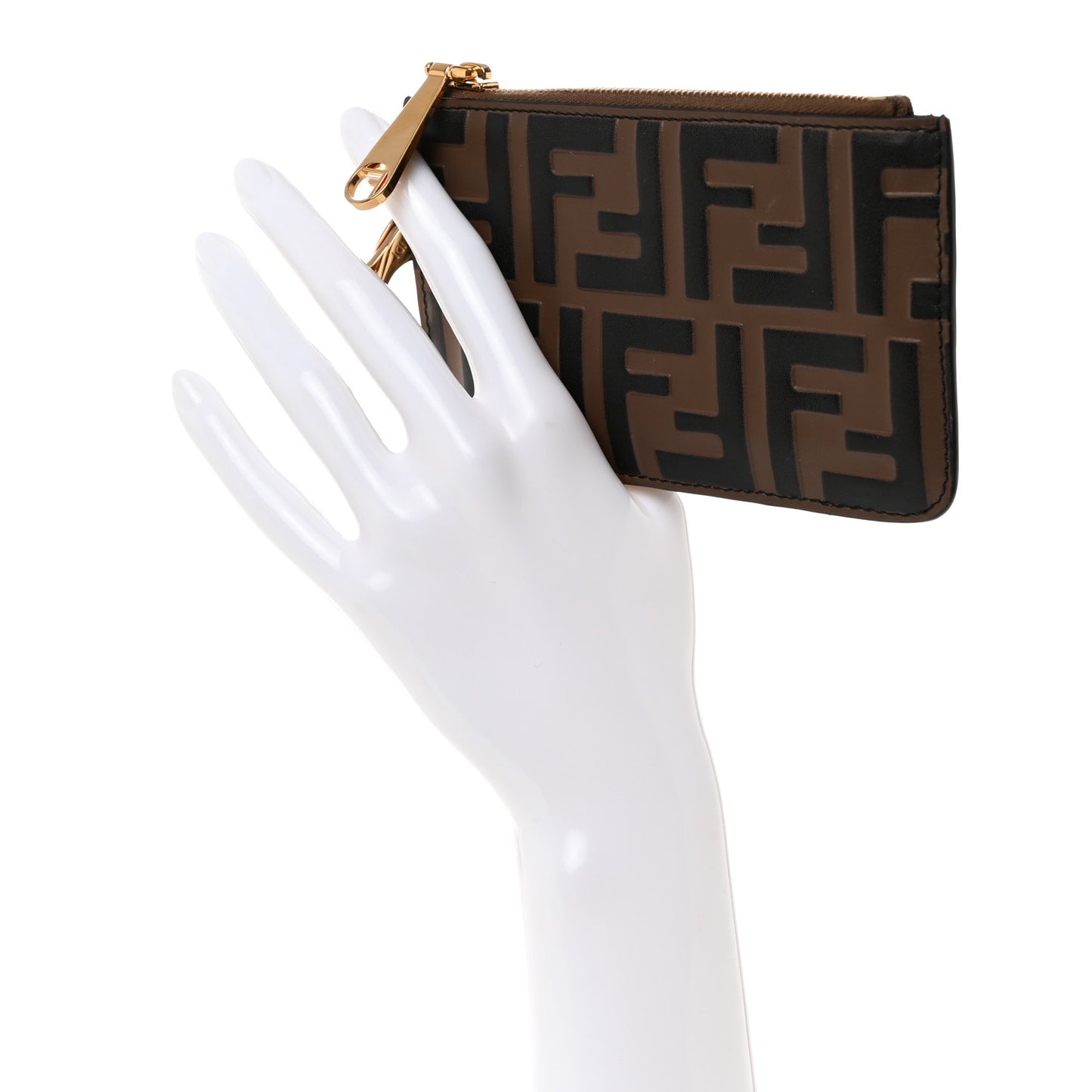 Vitello Soft F is Fendi Bi-Color FF 1974 Embossed Key Case Pouch Maya Black