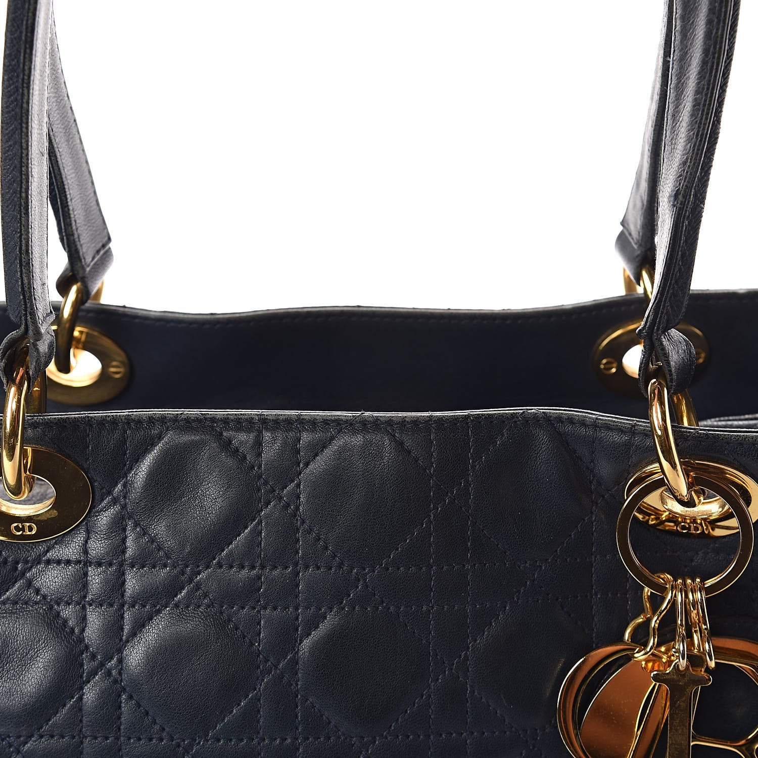 Christian Dior Lambskin Cannage Large Soft Lady Dior Shopping Tote Navy Blue 12 of 19