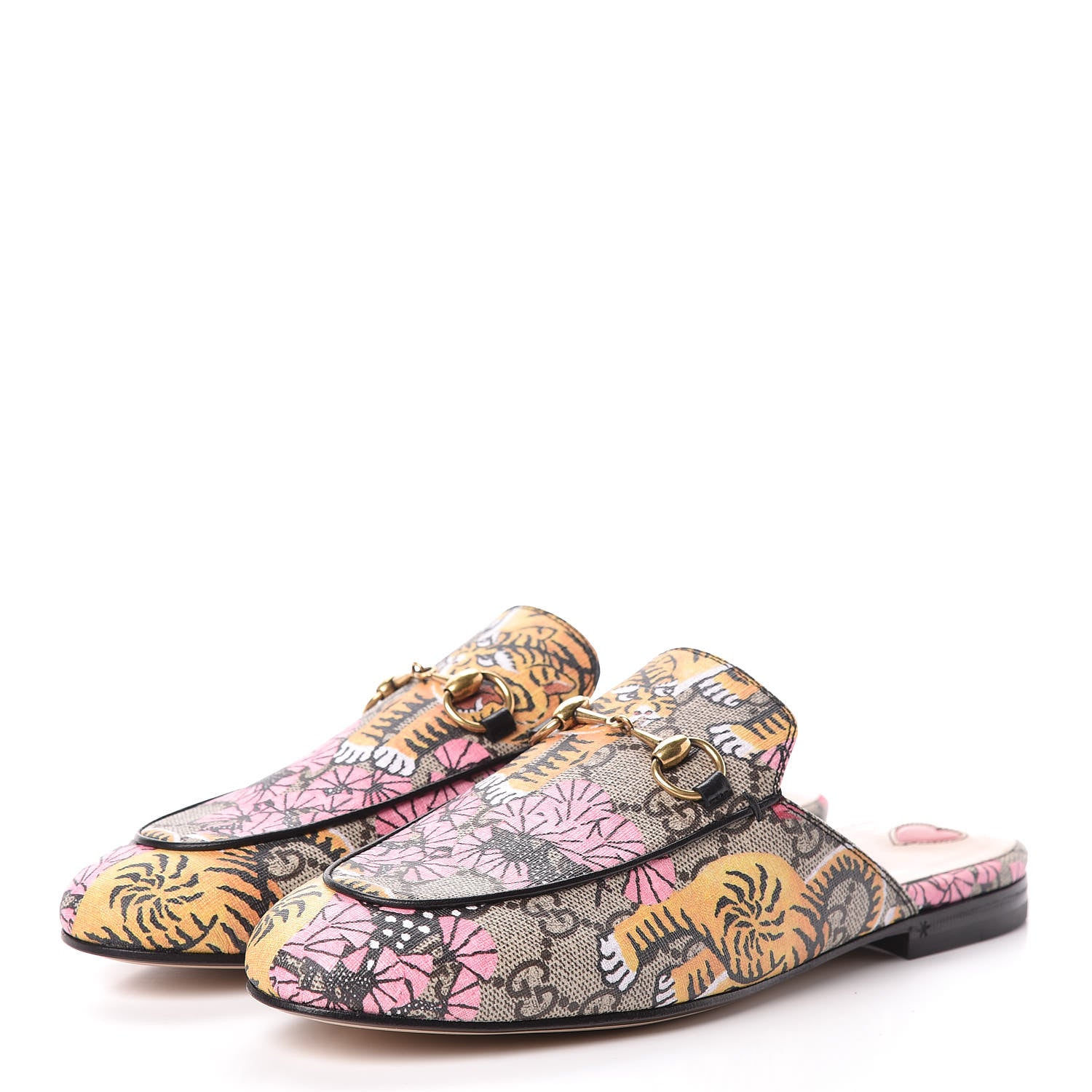 Gucci GG Supreme Monogram Bengal Womens Princetown Slippers 37 Beige Crop Pink 3 of 8