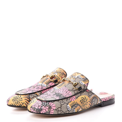 Gucci GG Supreme Monogram Bengal Womens Princetown Slippers 37 Beige Crop Pink 3 of 8