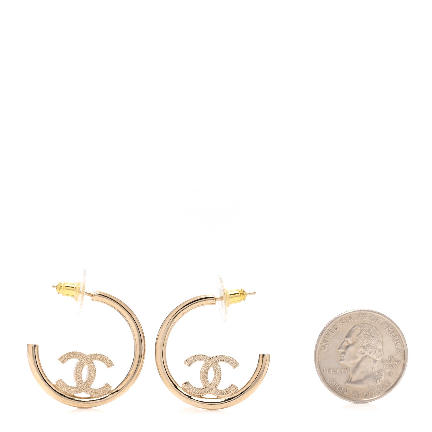 Chanel Metal Textured CC Hoop Earrings Gold 2 of 5