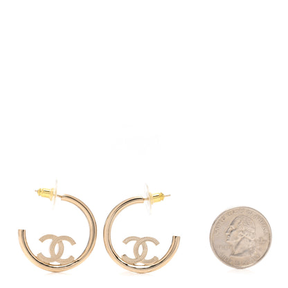 Chanel Metal Textured CC Hoop Earrings Gold 2 of 5
