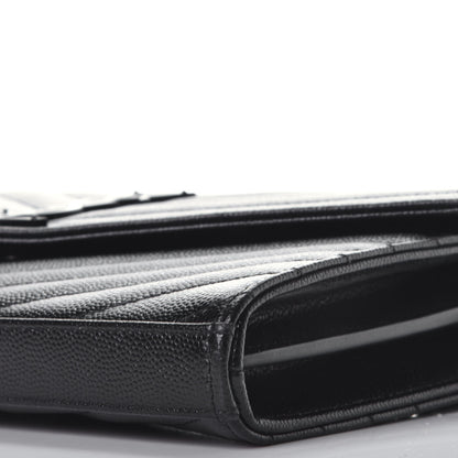 Saint Laurent Grain De Poudre Matelasse Chevron Monogram Chain Wallet Black 8 of 8