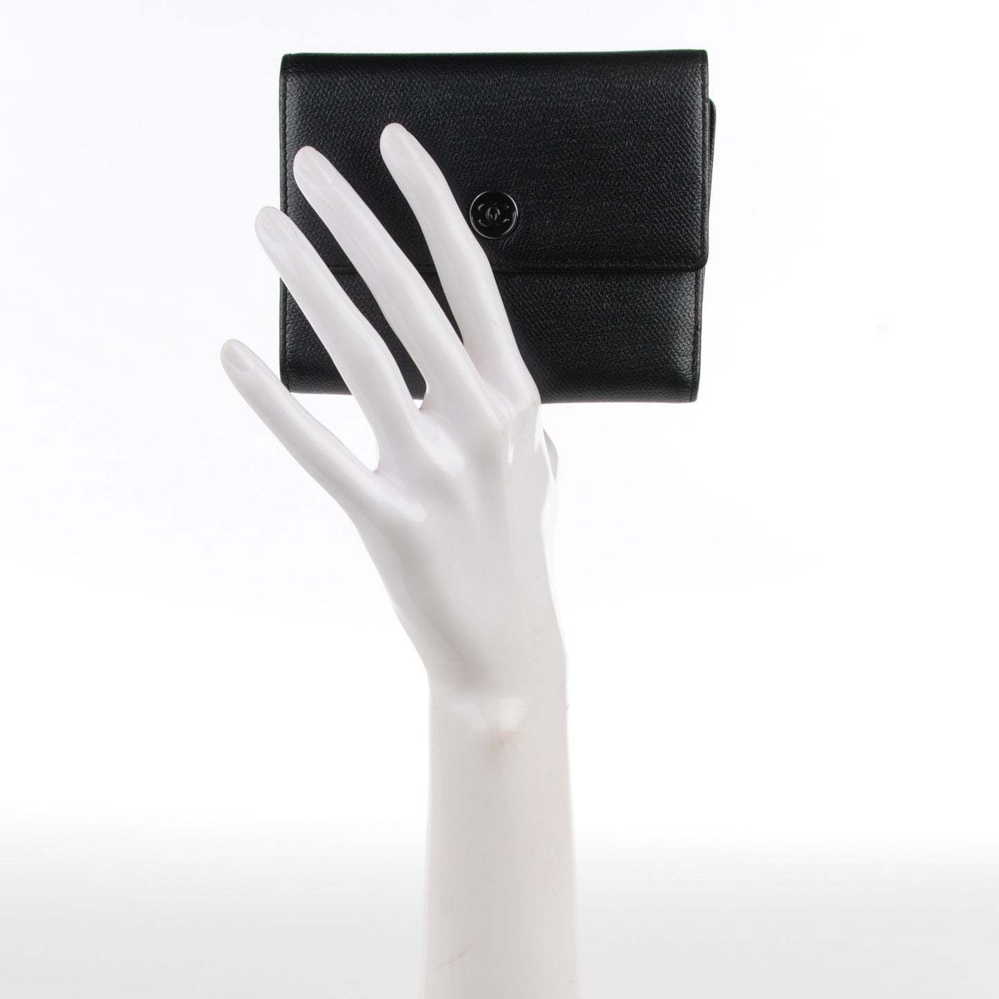 Grained Calfskin CC Button Flap Wallet Black