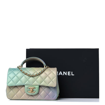 Chanel Lambskin Quilted Ombre Mini Top Handle Rectangular Flap Blue Green 10 of 10