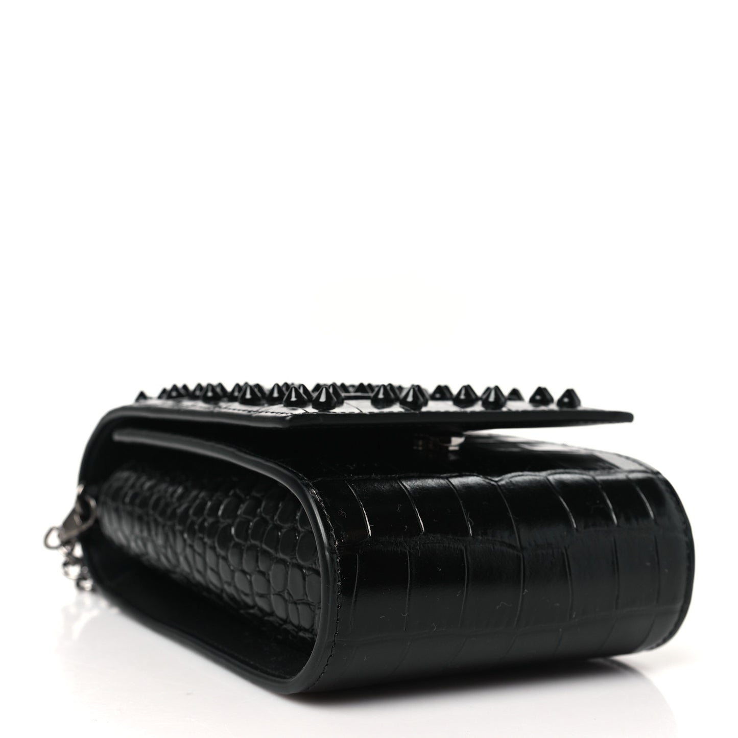 Crocodile Embossed Calfskin Spikes Loubinthesky Paloma Crossbody Phone Case Black