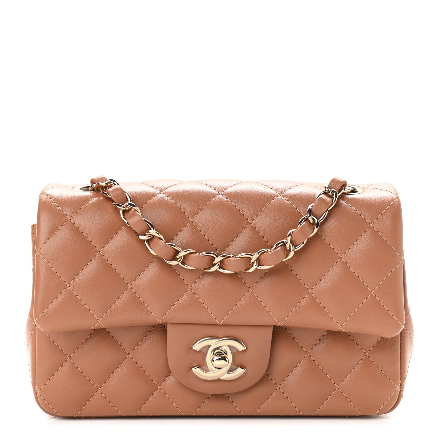 Lambskin Quilted Mini Rectangular Flap Brown