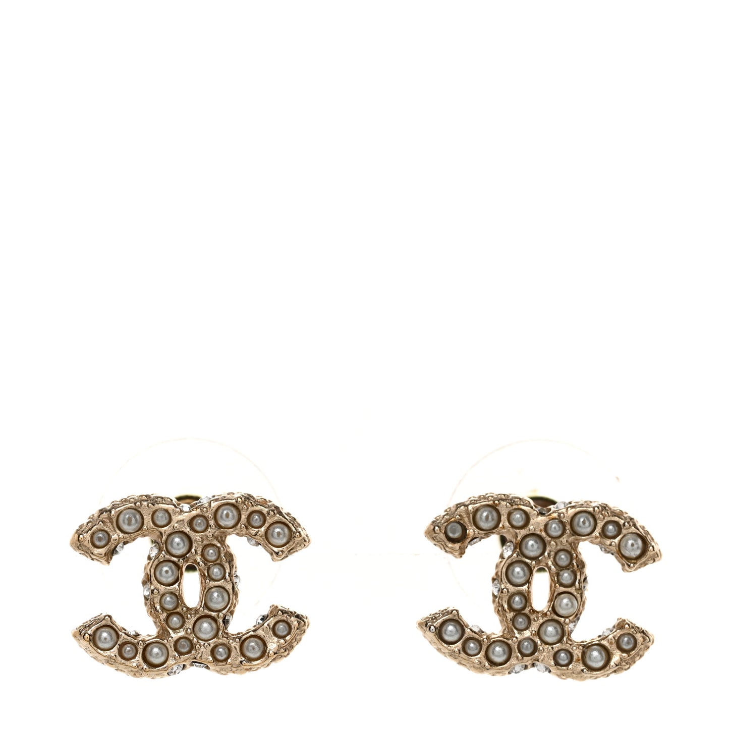 Metal Graduated Pearl Crystal CC Earrings Light Gold