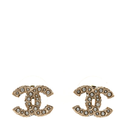 Chanel Metal Graduated Pearl Crystal CC Earrings Light Gold 1 of 5