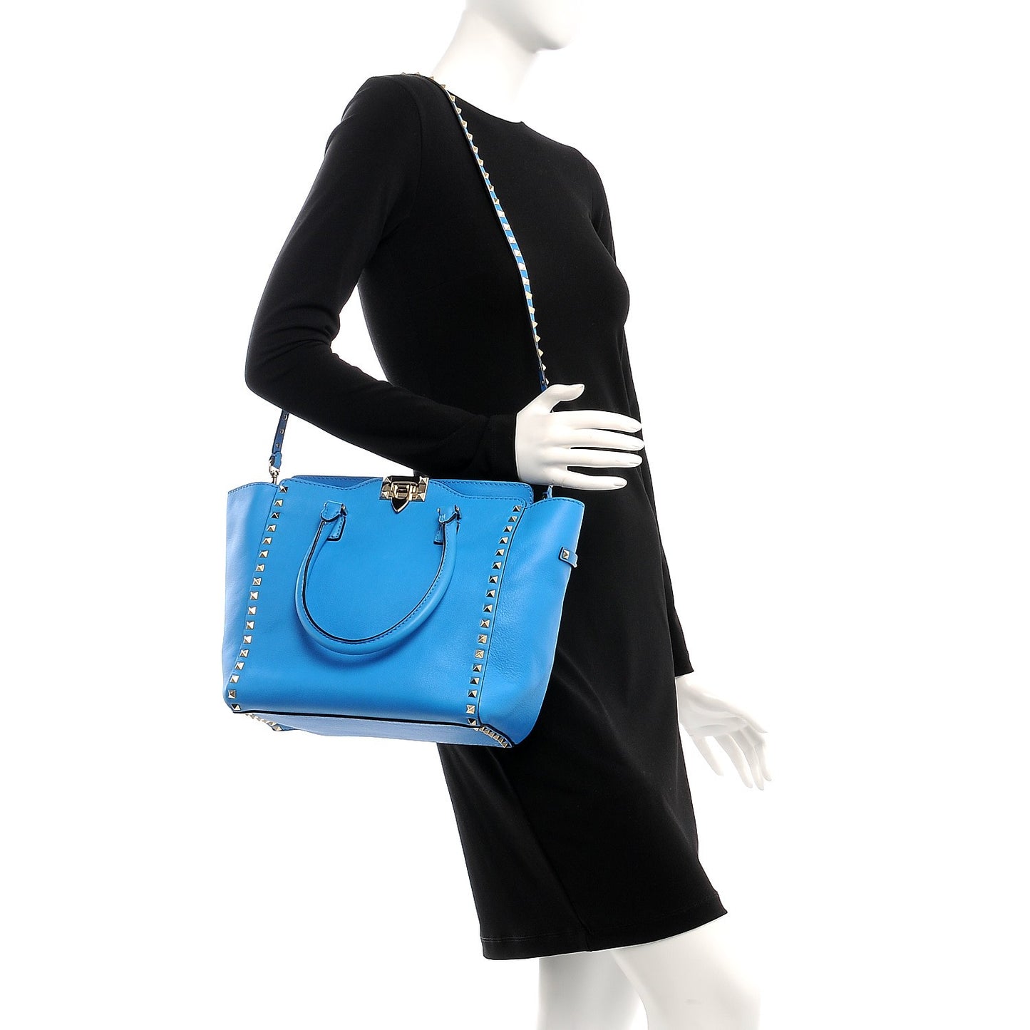 Vitello Rockstud Double Handle Tote Blue Fluo