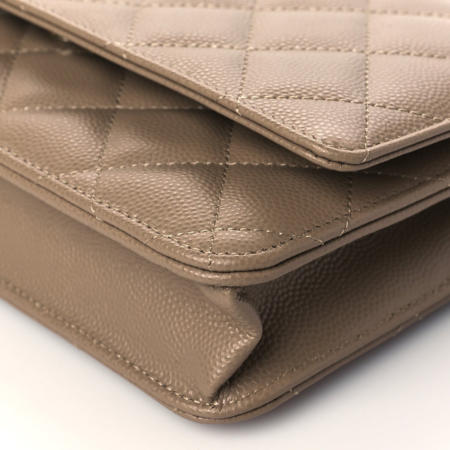 Metallic Caviar Quilted Wallet On Chain WOC Dark Gold