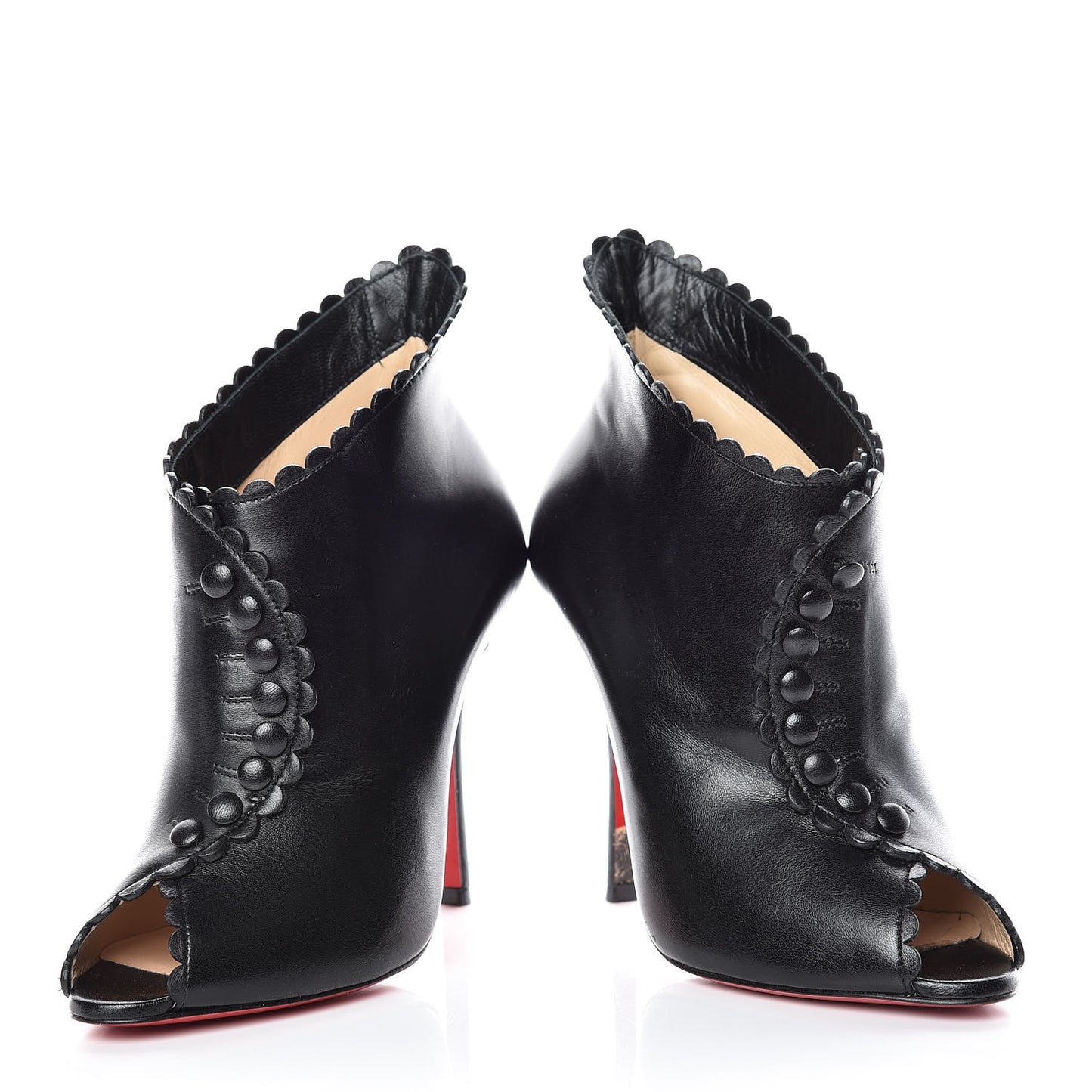 Lambskin Deguise Scalloped Button 100 Peep Toe Booties 36 Black