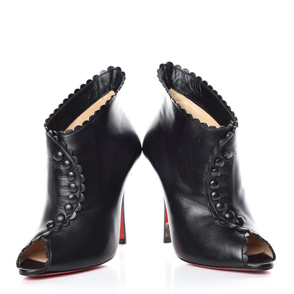 Christian Louboutin Lambskin Deguise Scalloped Button 100 Peep Toe Booties 36 Black 6 of 12