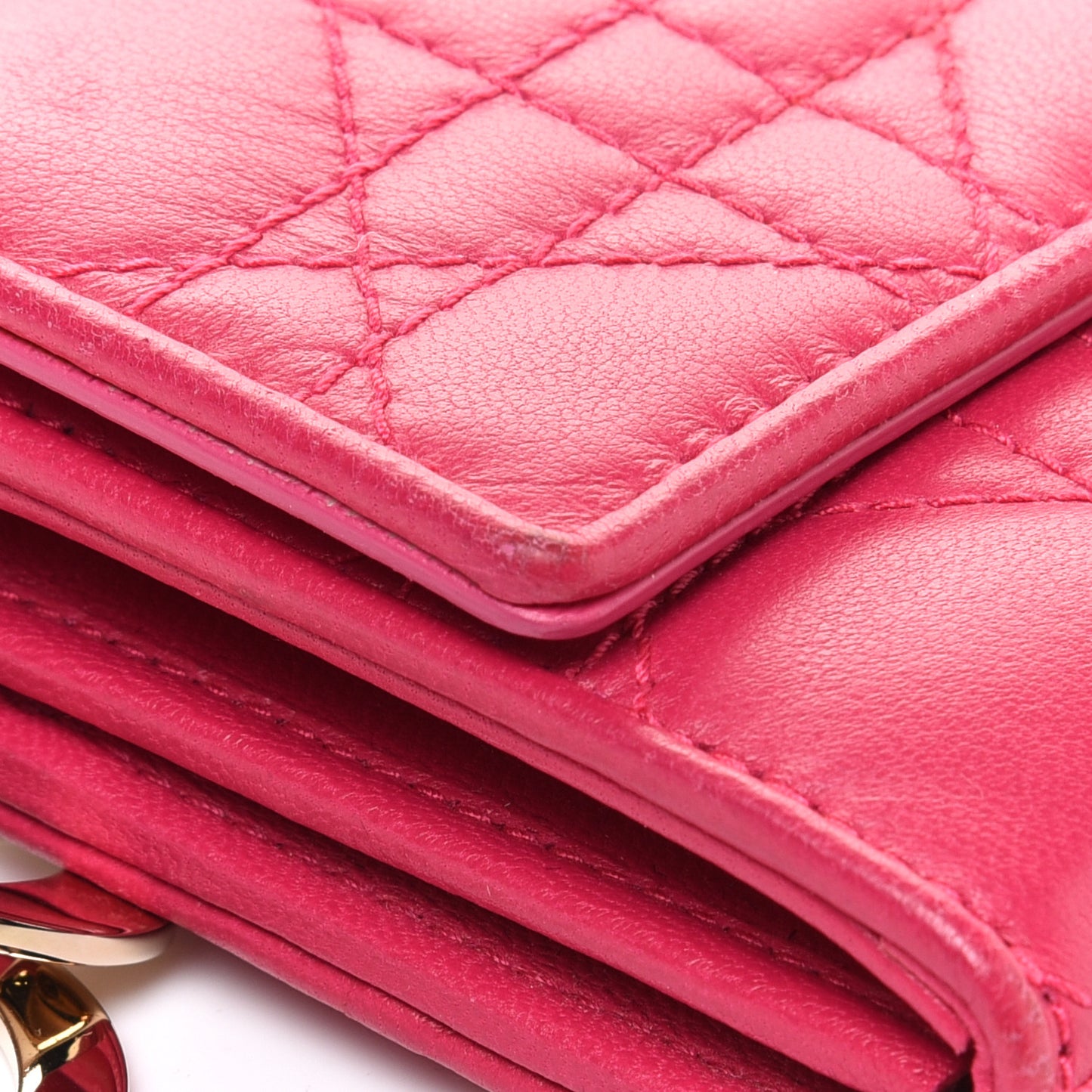 Lambskin Cannage Lady Dior Rendezvous Wallet On Chain Fuchsia