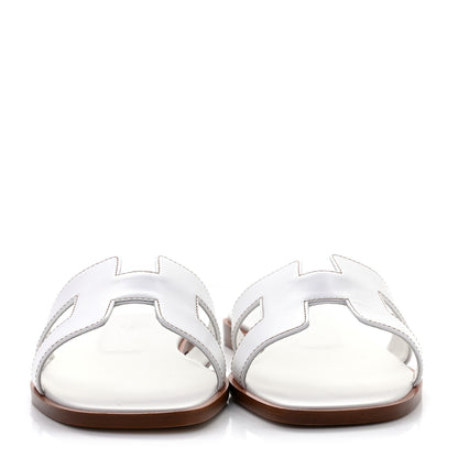 Hermes Box Calfskin Oran Sandals 37.5 White 2 of 9