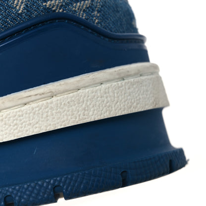 Louis Vuitton Calfskin Embossed Monogram Denim Mens LV Trainer Sneakers 7.5 Blue 15 of 16