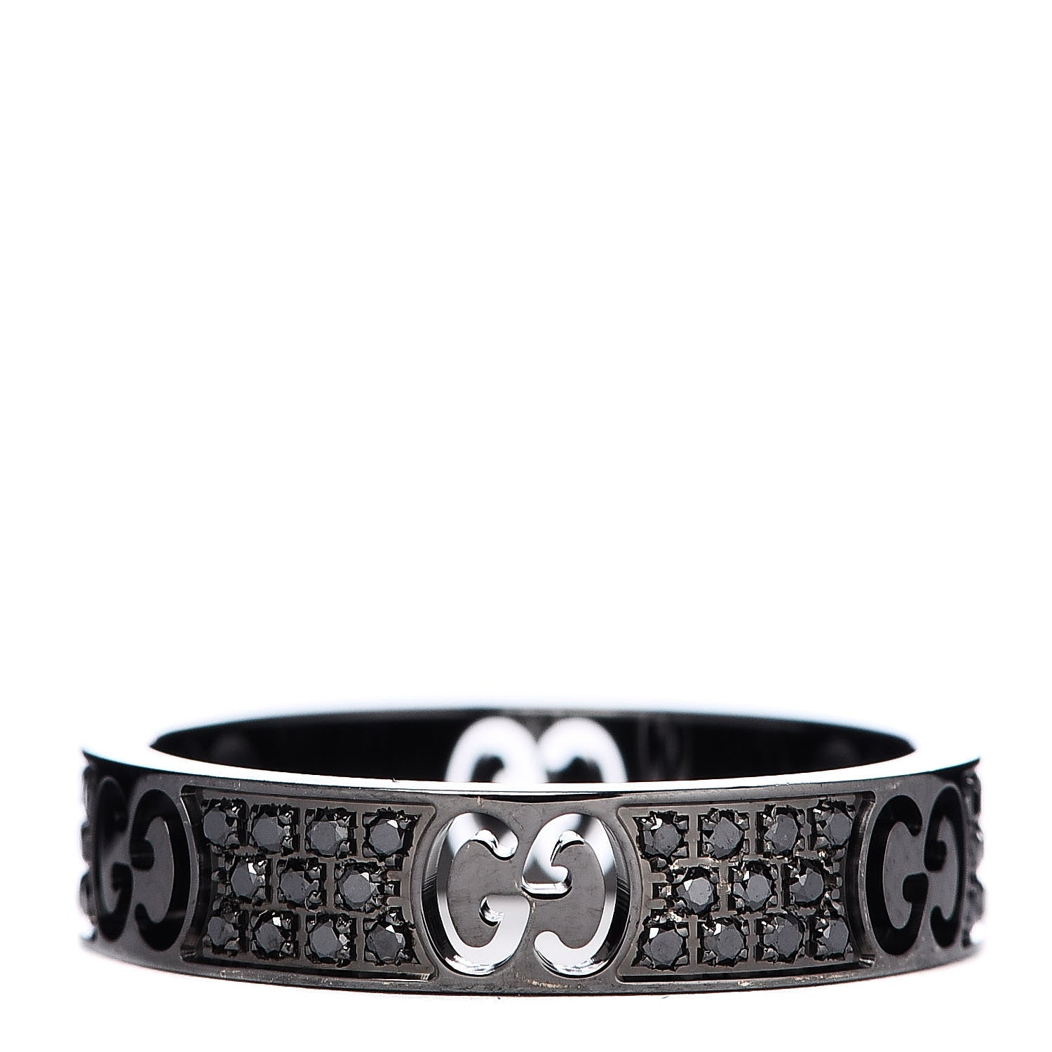 Gucci Ruthenium Black Diamond Icon Thin Band Ring 51 5.75 3 of 6