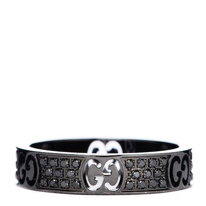 Gucci Ruthenium Black Diamond Icon Thin Band Ring 51 5.75 3 of 6