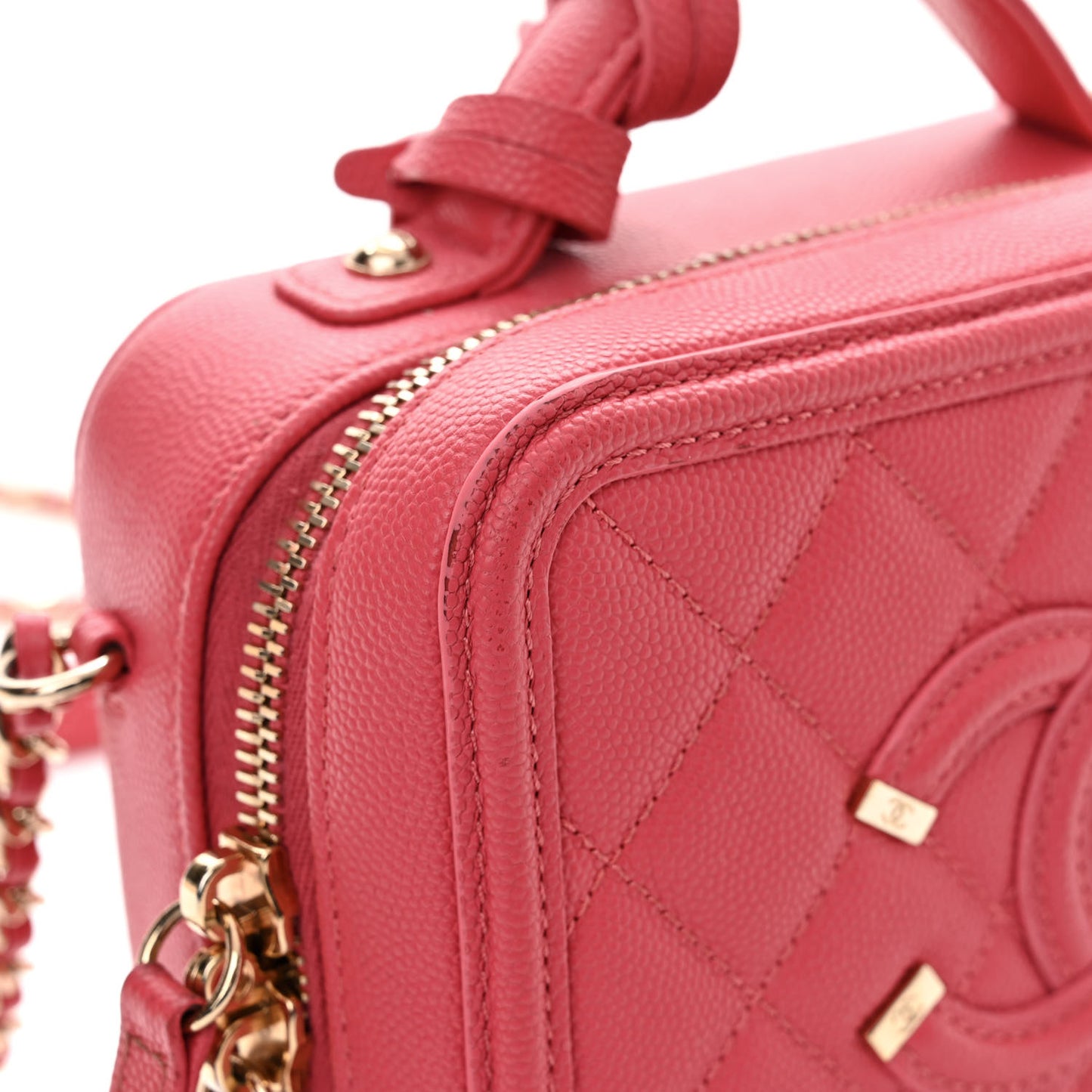 Caviar Quilted Small CC Filigree Vanity Case Pink