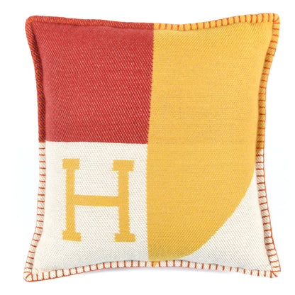 Hermes Cashmere H Drapeau Pillow Fuchsia Orange 1 of 6