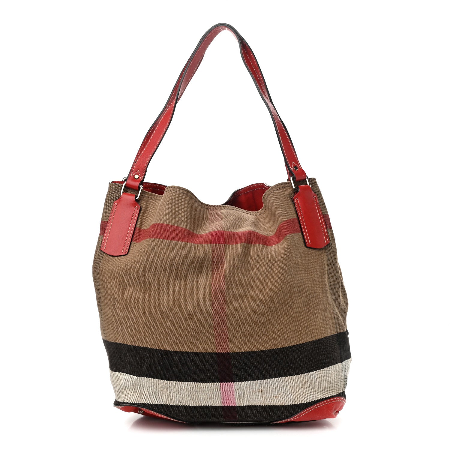 Burberry Canvas Mega Check Medium Ashby Hobo Saddle Cadmium Red 1 of 11