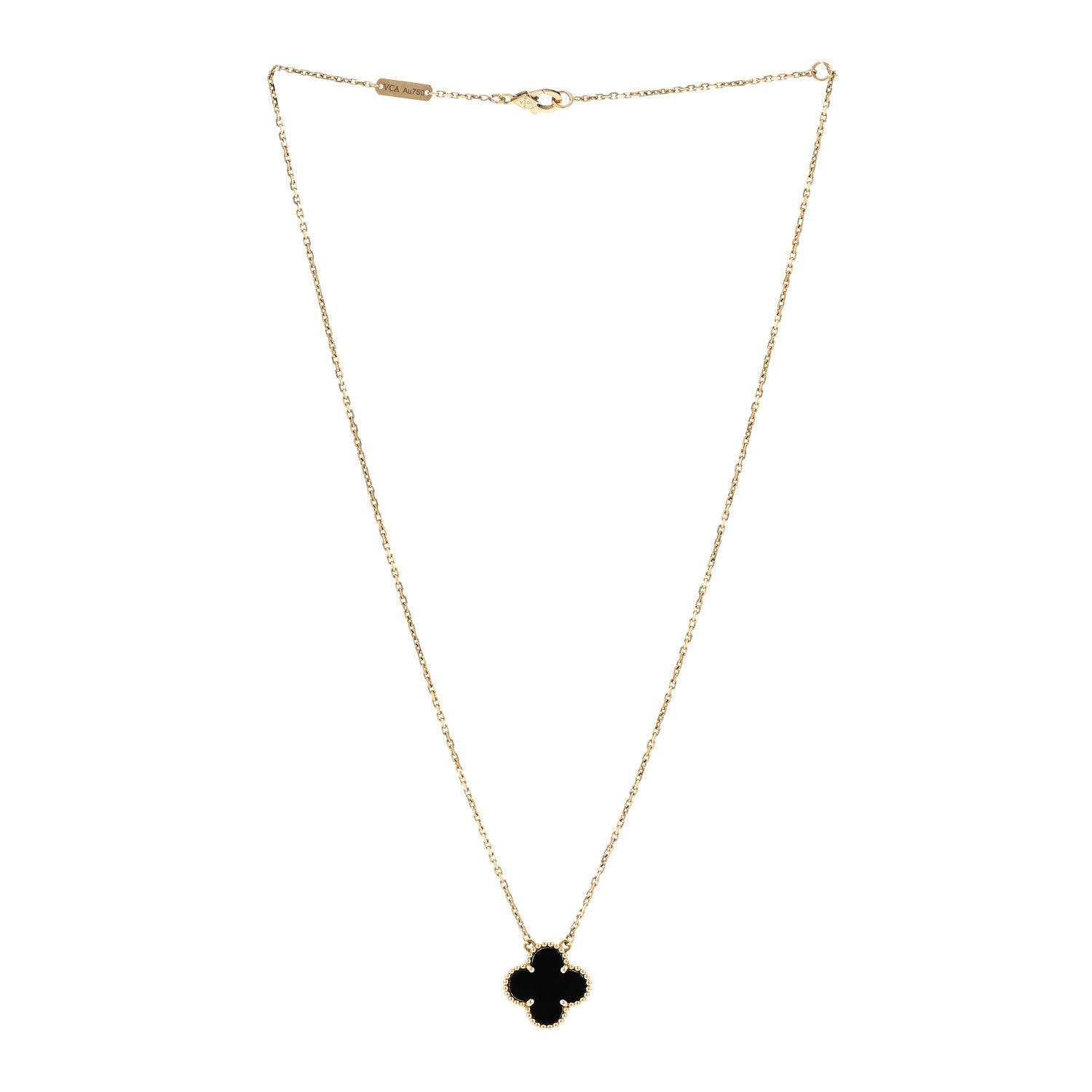 Van Cleef & Arpels 18K Yellow Gold Black Onyx Vintage Alhambra Pendant Necklace 3 of 7